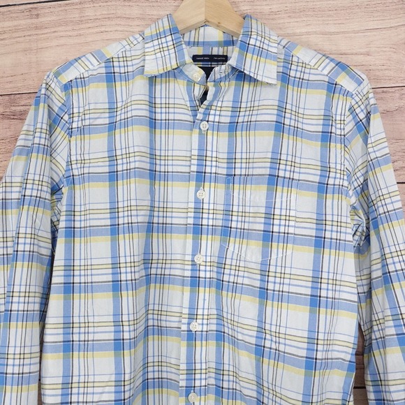 GAP VINTAGE WASH CLASSIC FIT BLUE YELLOW PLAID BUTTON DOWN SHIRT MENS SIZE XS - Picture 2 of 6